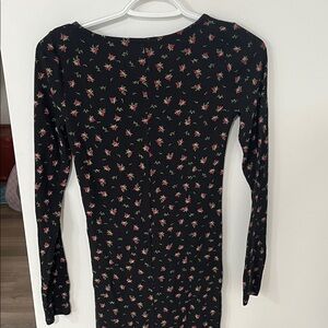 Black Floral Long-Sleeve Midi Dress